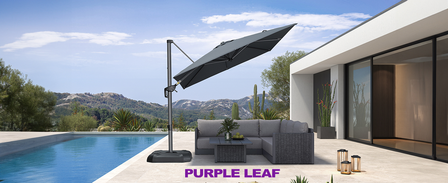 Парасолька від сонця PURPLE LEAF 250x250 см, велика підвісна парасолька-ампел з рукою-коханцем, поворотом на 360° та хрест-підставкою для тераси та балкона, сіра