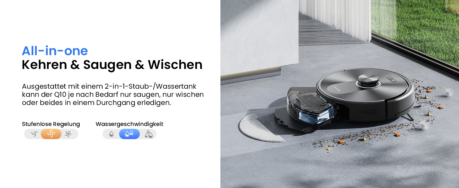 Робот-пилосос Proscenic Q10 з мокрою очисткою, 8000Pa, 200 хвилин роботи, лазерна навігація, керування через додаток, Alexa, Siri, Apple Watch, чорний