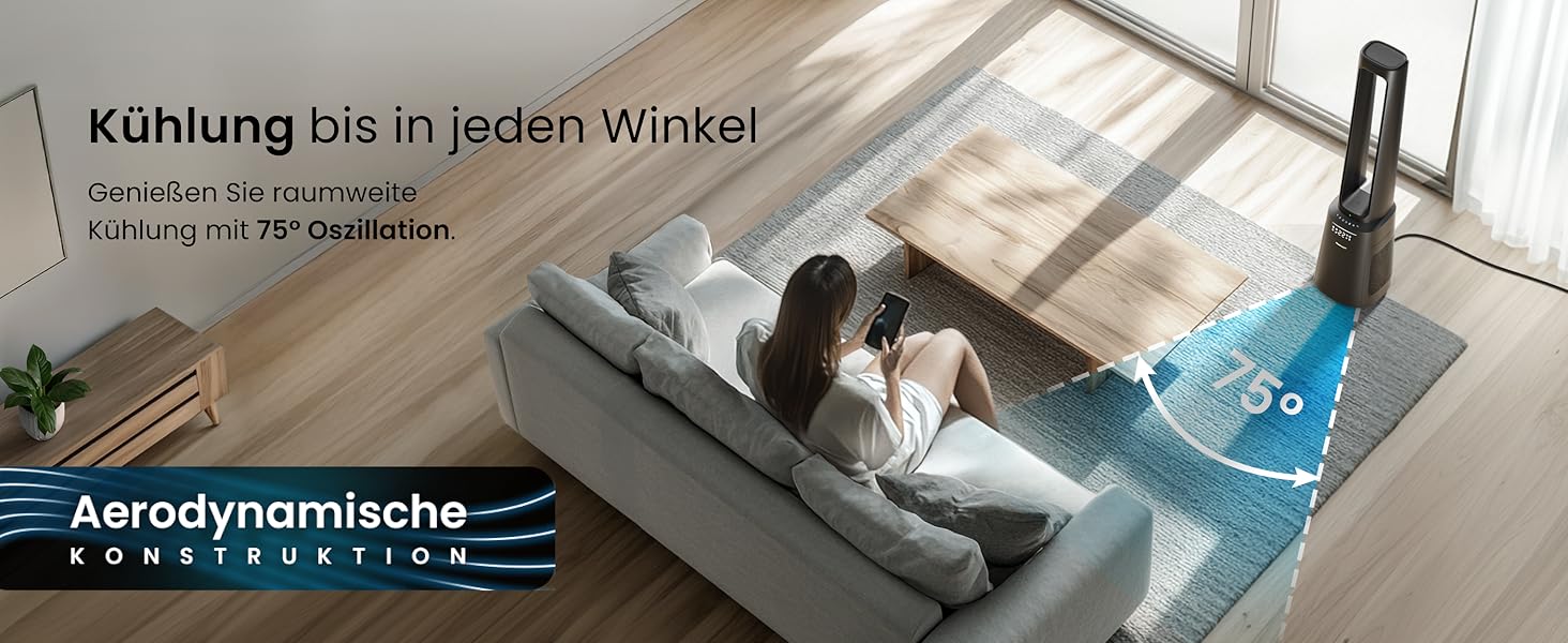 Вентилятор Pro Breeze OmniAir з очищувачем повітря 105 см, 10 швидкостей, HEPA 13, LED дисплей, пульт ДУ, 5 режимів, тиха робота, чорний