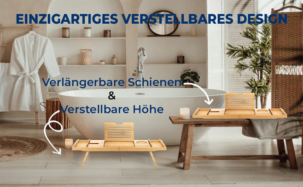 Підставка для ванни та ліжка SereneLife 2-в-1 – складане піднос для сніданку в ліжку та у ванній з бамбука, вологостійкий, регульований розмір, дерев'яна підставка для ванни, міцна спинка