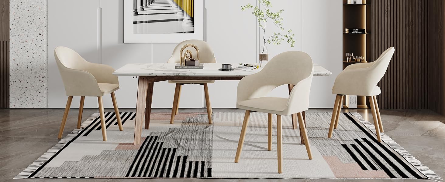 Елегантні кухонні стільці з підлокітниками (2 шт.) - бежевий, дерево, поліестер