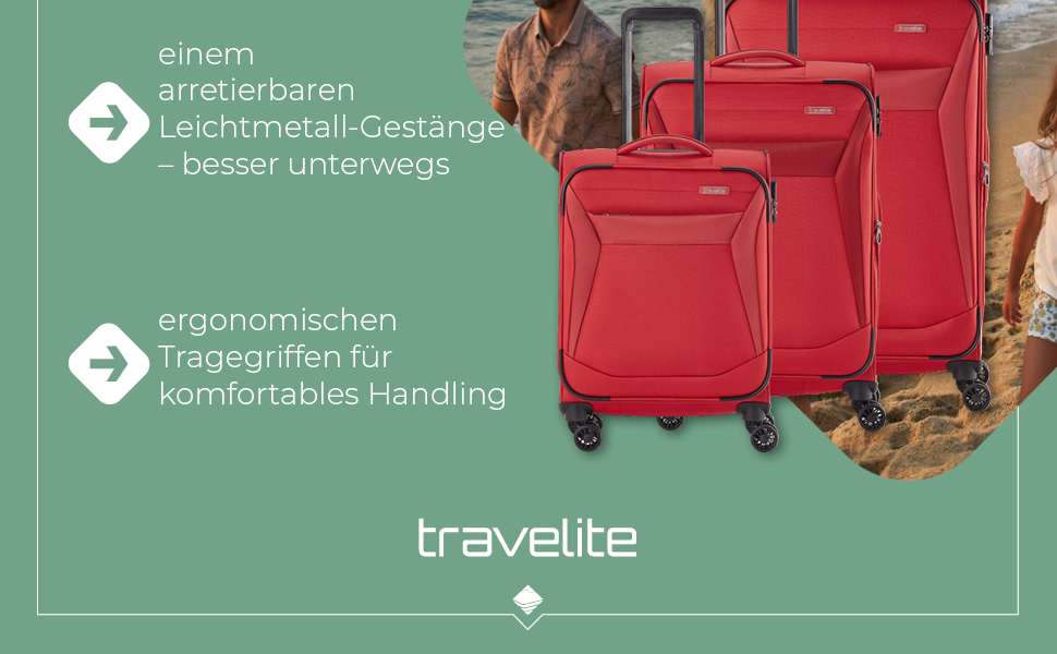 Набір валіз Travelite Chios: L/M/S, м'яка оболонка, ручна поклажа, червоний колір