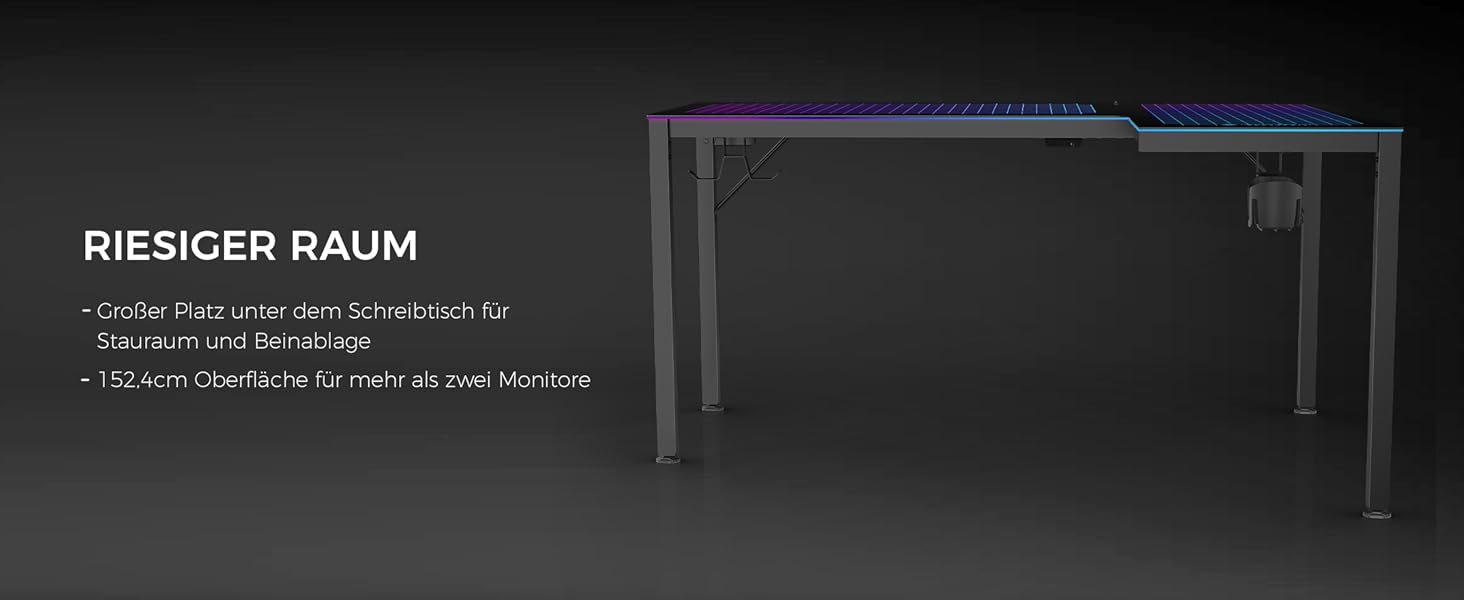 Ігровий стіл EUREKA ERGONOMIC з RGB-підсвічуванням 110 см - скляний комп'ютерний стіл для геймерів з керуванням через додаток