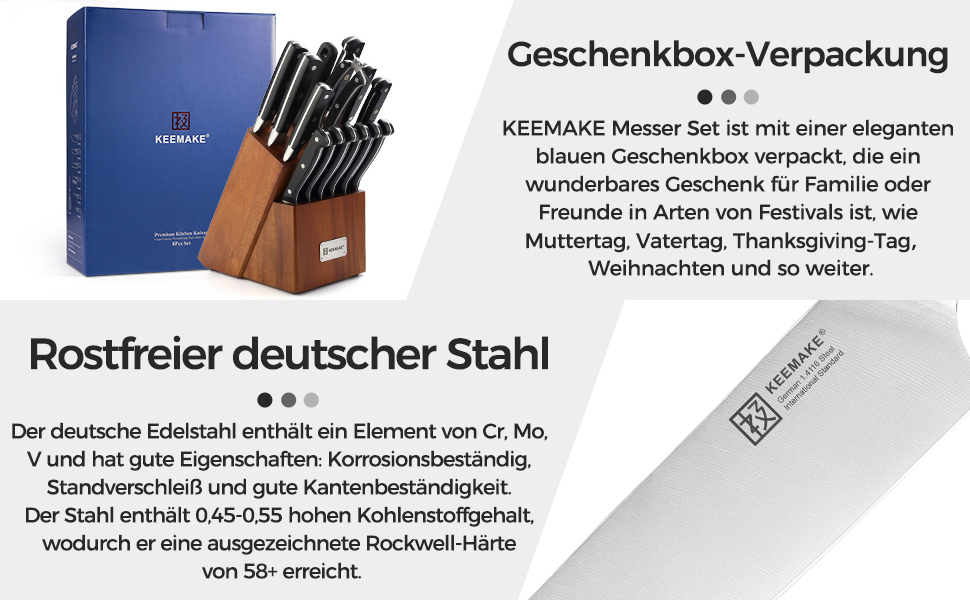 Набір кухонних ножів Keemake 8+15 шт. з бруском: кухонні ножі, ніж для хліба, ніж для м'яса, кухонні аксесуари
