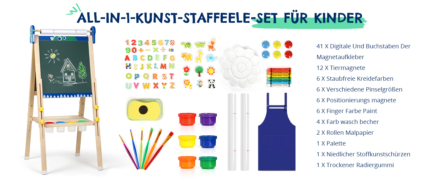 Дитяча мольберт Kinder 3-в-1 з магнітною дошкою, для малювання, висотою регулюється, блакитний, подарунок для дітей