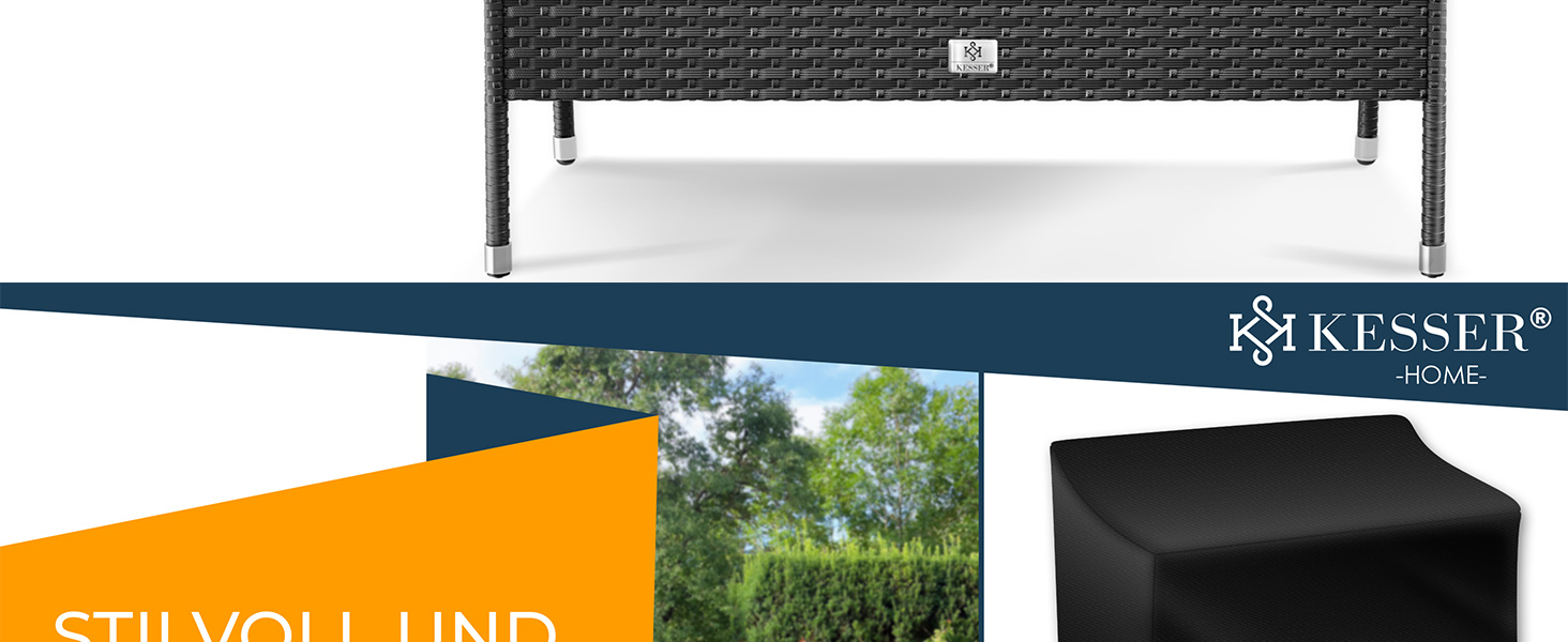 Садовий диван KESSER® з ротангу на 2 особи з вбудованим столиком, 143×63×88 см - стійкий до погодних умов, комплект з подушками та чохлами, антрацит