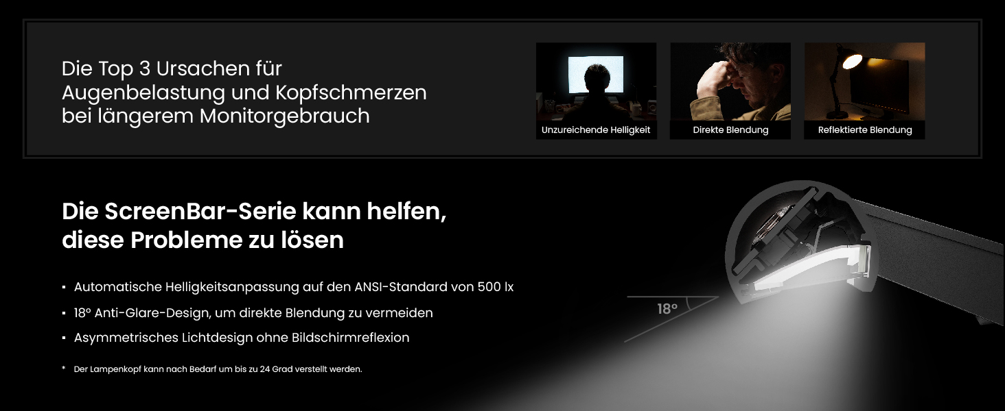 BenQ ScreenBar Pro – LED лампа для монітора: без відблисків, авто вкл/викл, універсальна кріплення, широке освітлення, регулювання кольору та яскравості, автоматичне регулювання, чорний колір