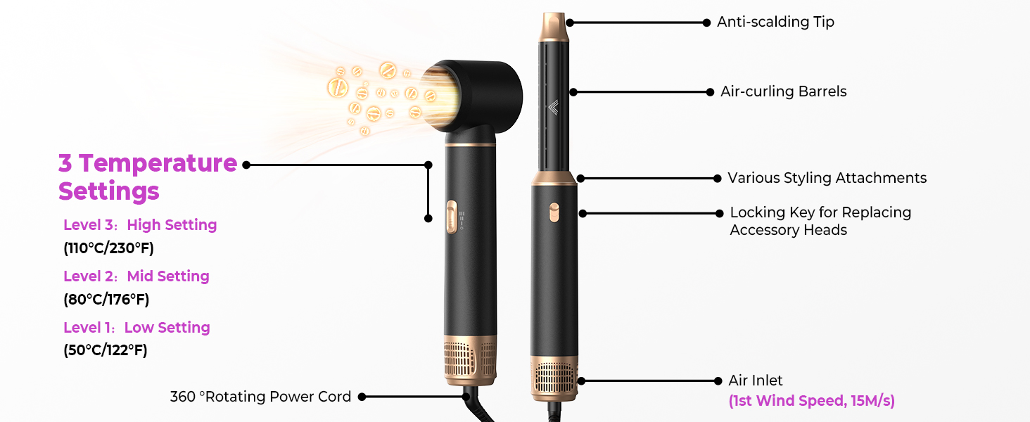 UMIGA Hairstyler 5-в-1: Фен-щітка, стайлер для волосся, випрямляч, плойка, насадки для укладки. Чорний колір