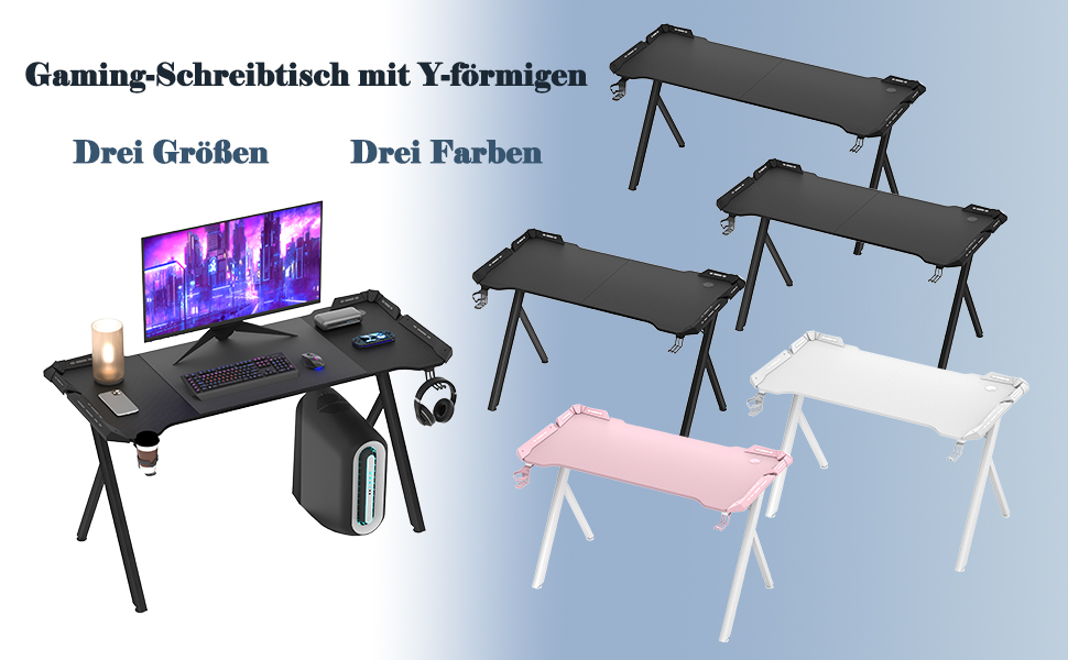 Ігровий стіл HENGMEI з підсвіткою 160x60x75 см, регульована висота, великий стіл для комп'ютера, чорний, Y-подібний каркас
