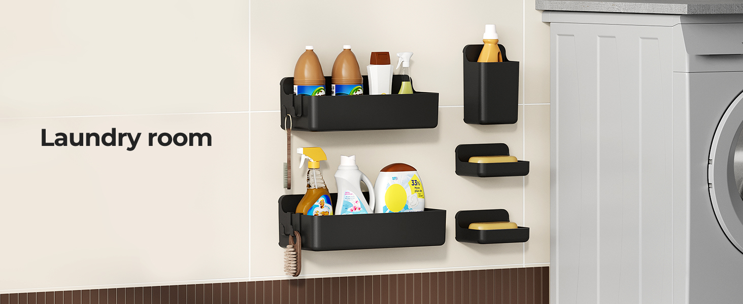 Поличка для душу Orimade без свердління, нержавіюча сталь, 5 шт., тримач для шампуню, велика місткість, чорний ABS пластик, 5 шт.