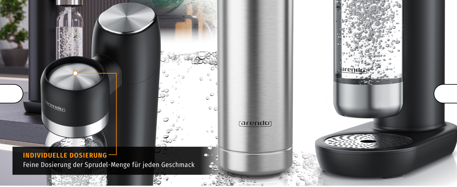 Сифон для газування води Arendo Soda Maker: набір з пляшкою 1000 мл (BPA-free) та сталевою пляшкою 1000 мл, сумісність з 60 л CO2 циліндрами, чорний