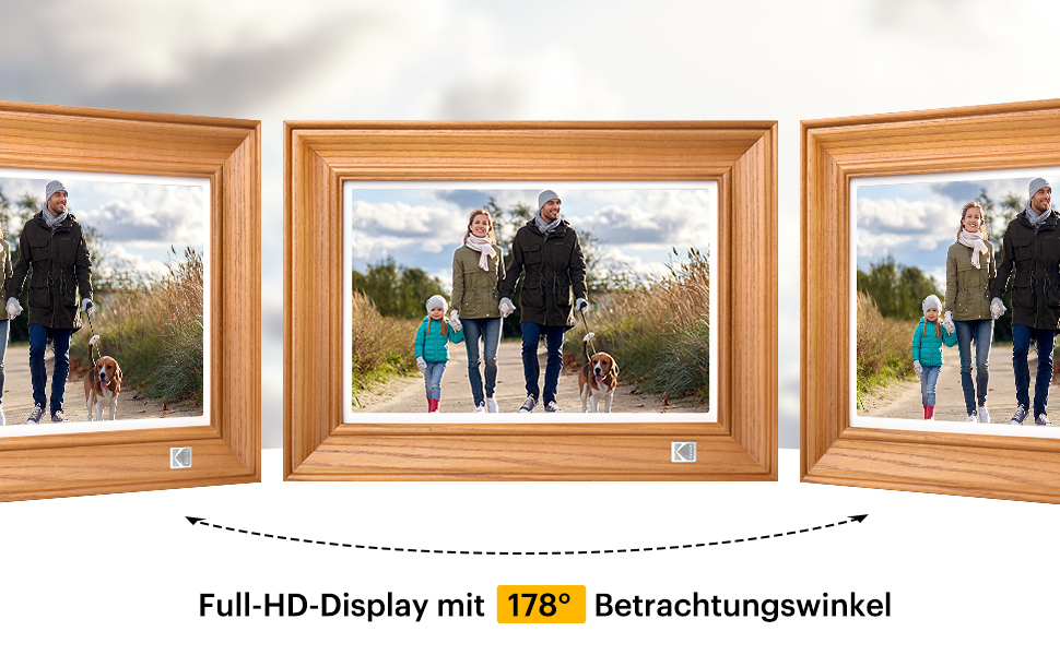 Цифровий фоторамка Kodak 10 дюймів з Wi-Fi, 32GB, IPS HD сенсорний екран, автоповорот, бездротове підключення, фото та відео, безкоштовний додаток (дерево)