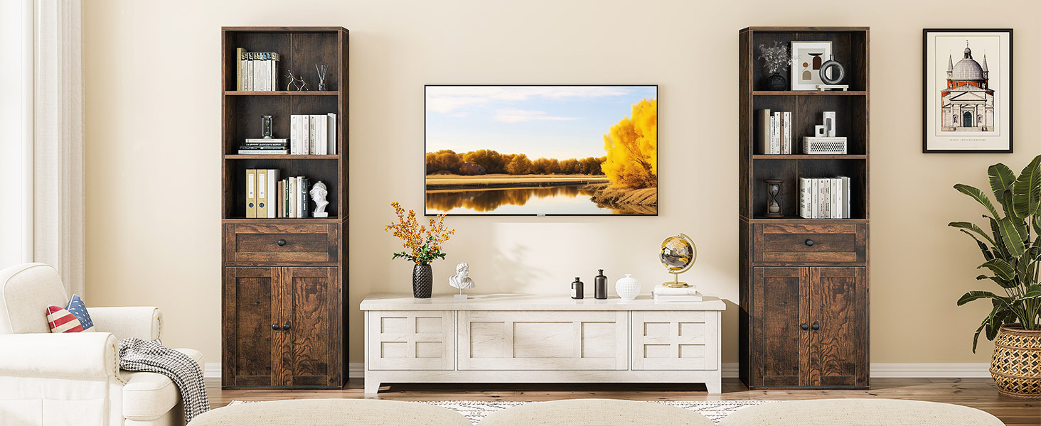 Стелаж Coleshome з дверцятами та шухлядами: 5 полиць, 48x24x164.2 см, для дому, офісу, вітальні, спальні (білий, рустикальний коричневий)