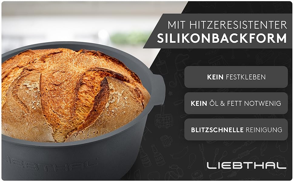 Чавунний горщик для випікання хліба Gusseisen - міцний горщик з антипригарною силіконовою вставкою, 4.6 л, з кришкою. Підходить для випікання, тушкування та смаження
