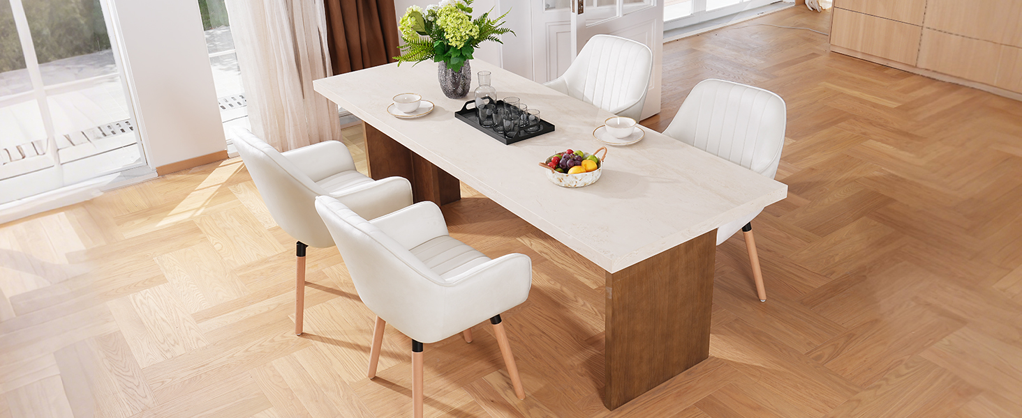 Крісла для обідньої зони ELUCHANG (2 шт.), поворотні на 360°, м'яке сидіння 10 см, високі підлокітники, кремово-білий велюр, до 150 кг, для спальні, кухні, вітальні