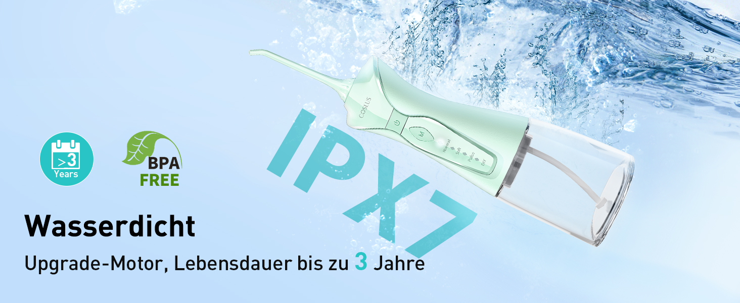 COSLUS Бездротова електрична зубна щітка-іригатор: 4 режими, 300 мл резервуар, для догляду за зубами та язиком, портативна, ідеальна для подорожей, зелений
