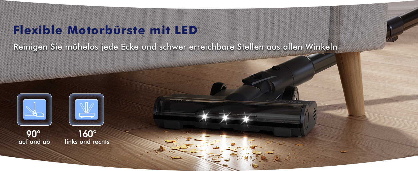 MIUZZY Бездротовий пилосос 6-в-1: потужний, легкий, з тривалістю роботи 50 хв, чорний