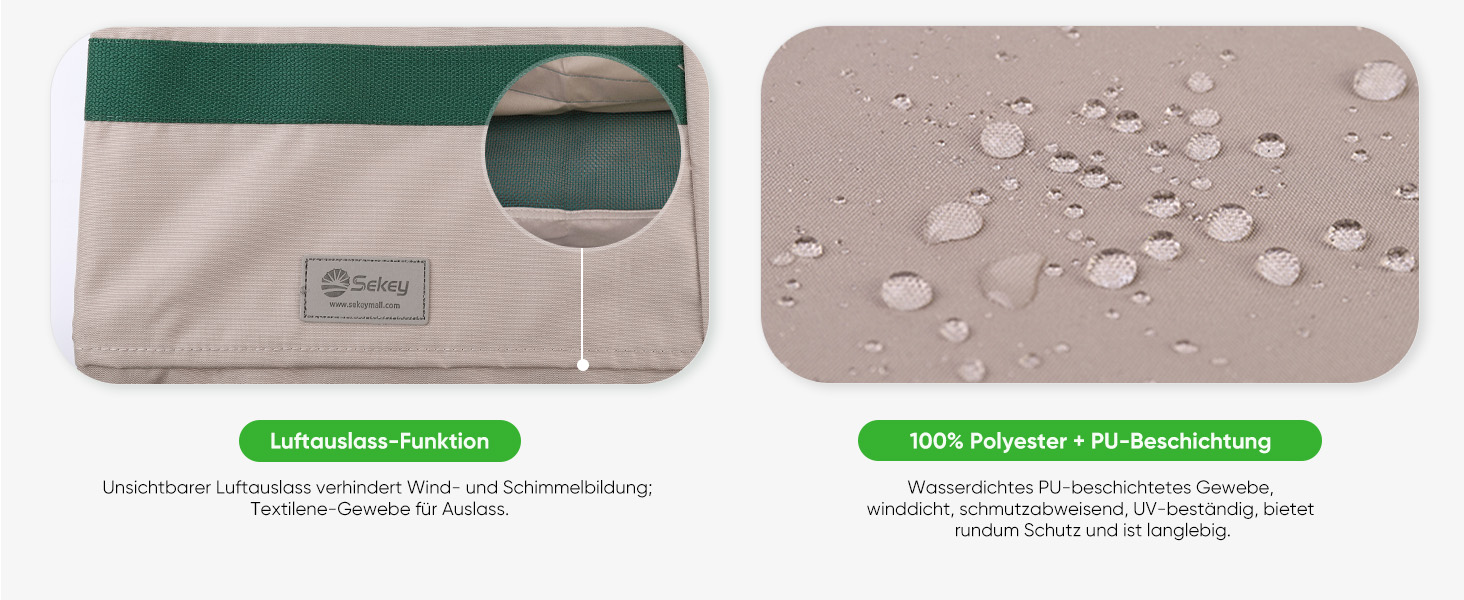 Захисний чохол для садово-паркового парасоля Sekey з вентиляційними отворами, 100% поліестер, водонепроникний, 190 x 30/50 см, хакі