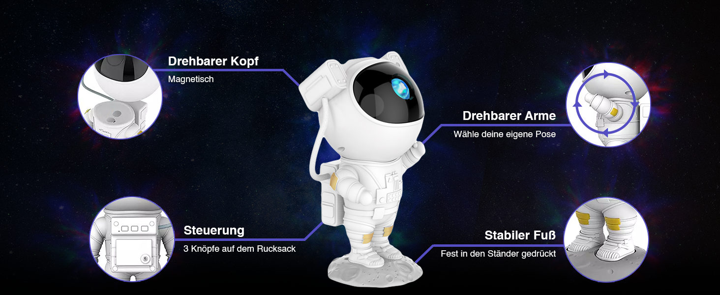 Проектор зоряного неба LED, галактичне світло з пультом та таймером, проєктор зірок для дітей та дорослих, білий, 228x120mm