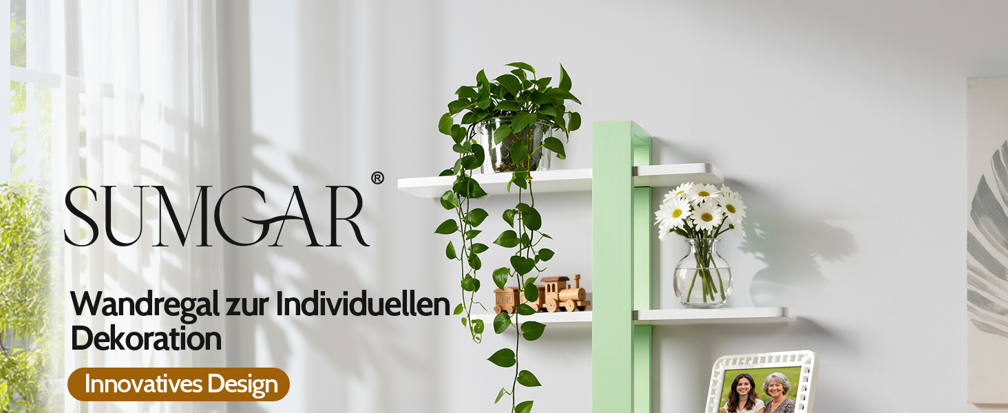 Полиця настінна дерев'яна SUMGAR Wandregal, плаваюча, 3-ярусна, 50x58 см, м'ятно-біла, для вітальні, спальні