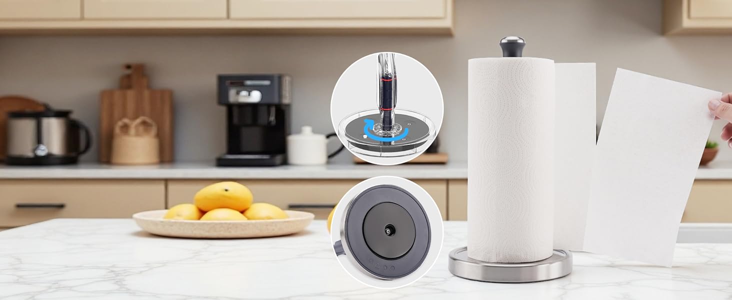 Тримач для паперових рушників KITCHENDAO на стільницю, стійкий сталевий диспенсер з поворотним механізмом та адгезивною основою, чорний