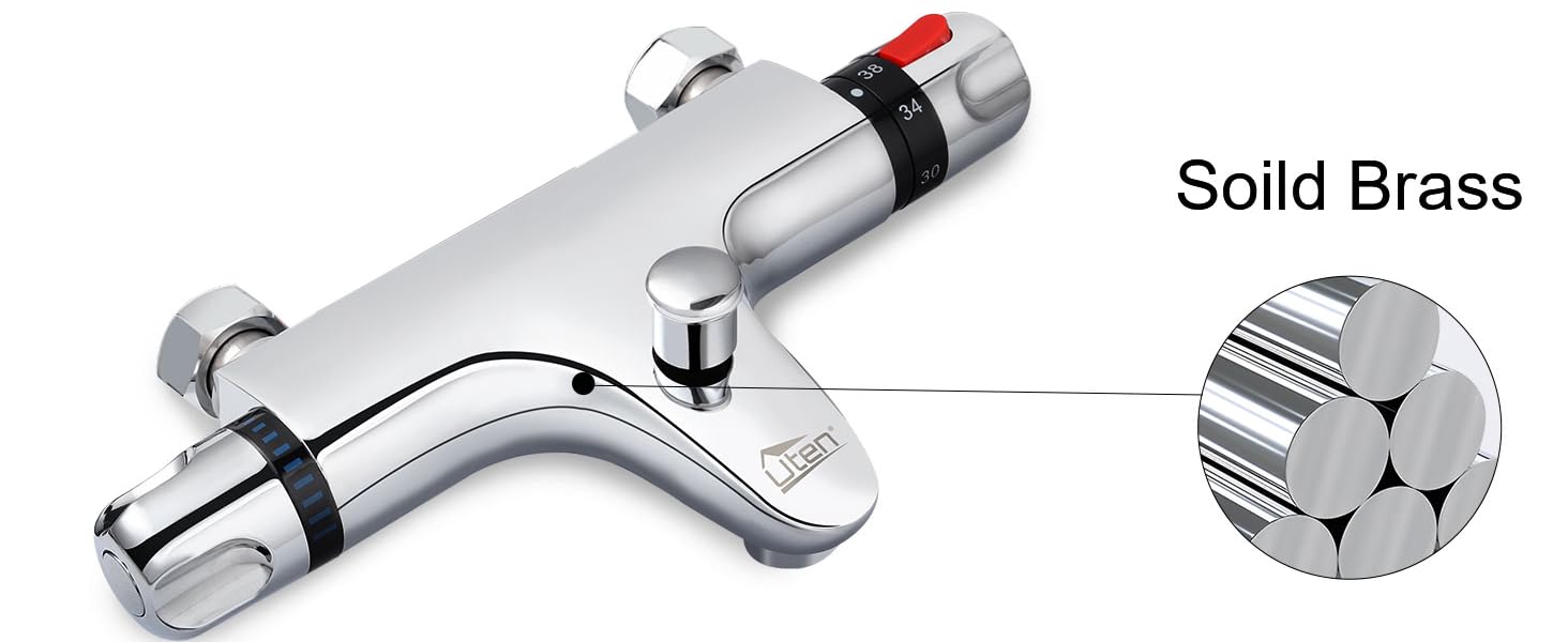 Змішувач для ванни з термостатом Uten, 2 виходи, латунь, захист 38°C