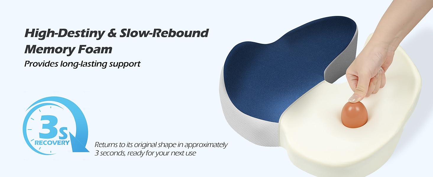 Подушка ортопедична для офісного крісла Lofty Aim з піни Memory Foam: підтримка попереку, куприка, зняття болю, для офісу, авто, літака, інвалідного візка – чорний, синій та сірий
