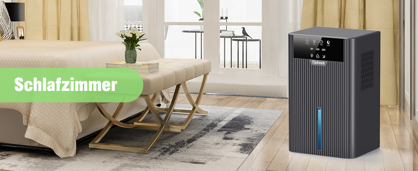 Електричний осушувач повітря Tipkook, 2400 мл, автоматичне відтавання, 10 кольорів підсвічування, таймер 8/12/24 год, ≤35 дБ, портативний для ванної, спальні, кухні, шафи, сірий