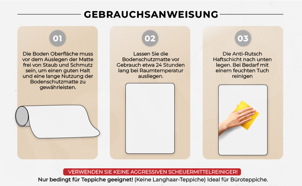 Килимок під офісний стілець Roxus® - захист для підлоги (118x118 см, молочний колір) - підходить для паркету, ламінату, килима, плитки, твердих підлог - захист для ігрового столу