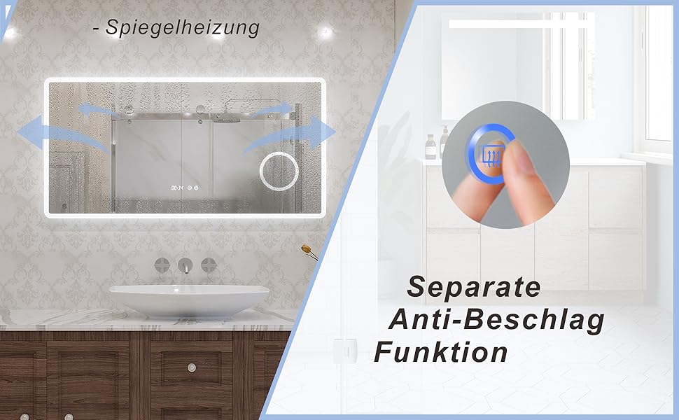 Дзеркало для ванної кімнати AQUABATOS 50x70 см з LED-підсвічуванням, сенсорним вимикачем, регулюванням температури світла (6400K), IP44, CE, енергозберігаюче. Серія Boras