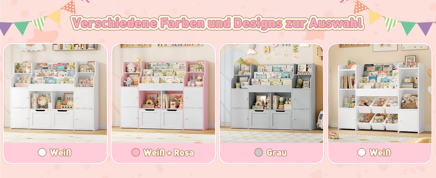 FOREHILL Дитяча полиця-стелаж для іграшок та книг у кімнату з дерева, рожева, 122 x 30 x 100 см