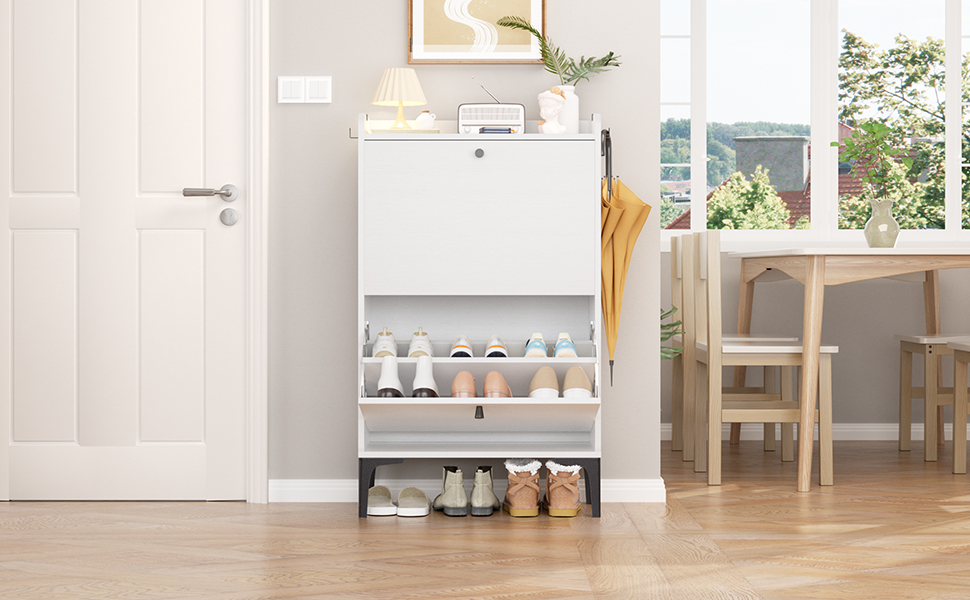 Взуттєва шафа Dripex, вузька, з 2 відкидними ящиками, 80x24x100 см, білий колір