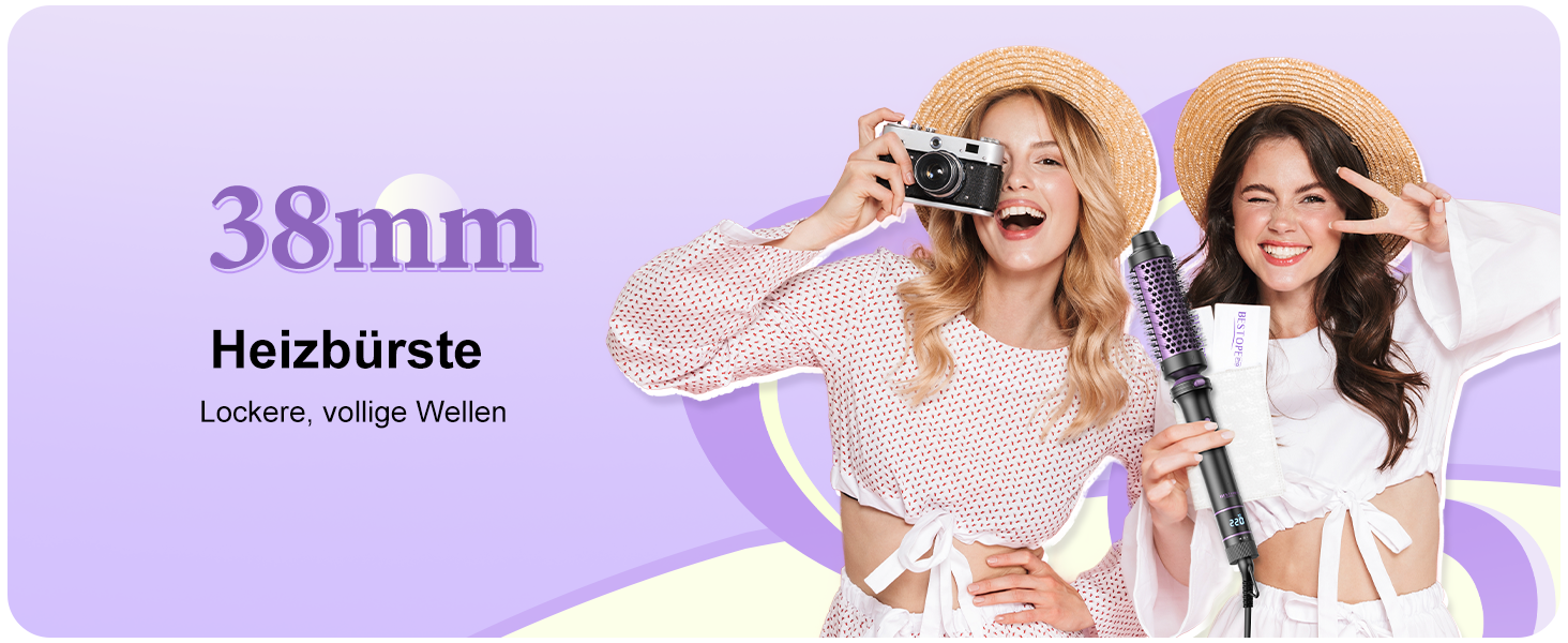 BESTOPE PRO Локкенстаб: Набір для створення локонів 5 в 1 з плойкою, термощіткою, 3 локонами (9mm-25mm) для великих локонів, 13 температур, керлером з термозахистом. Матова поверхня, рукавичка, затискач. Колір: Північне сяйво (Lila)