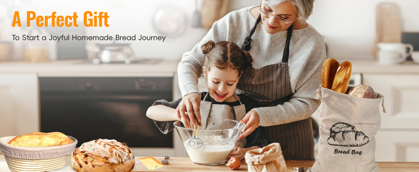 Набір для закваски та випікання хліба: корзини для бродіння (круглі 23 см, овальні 25 см) та аксесуари для випікання