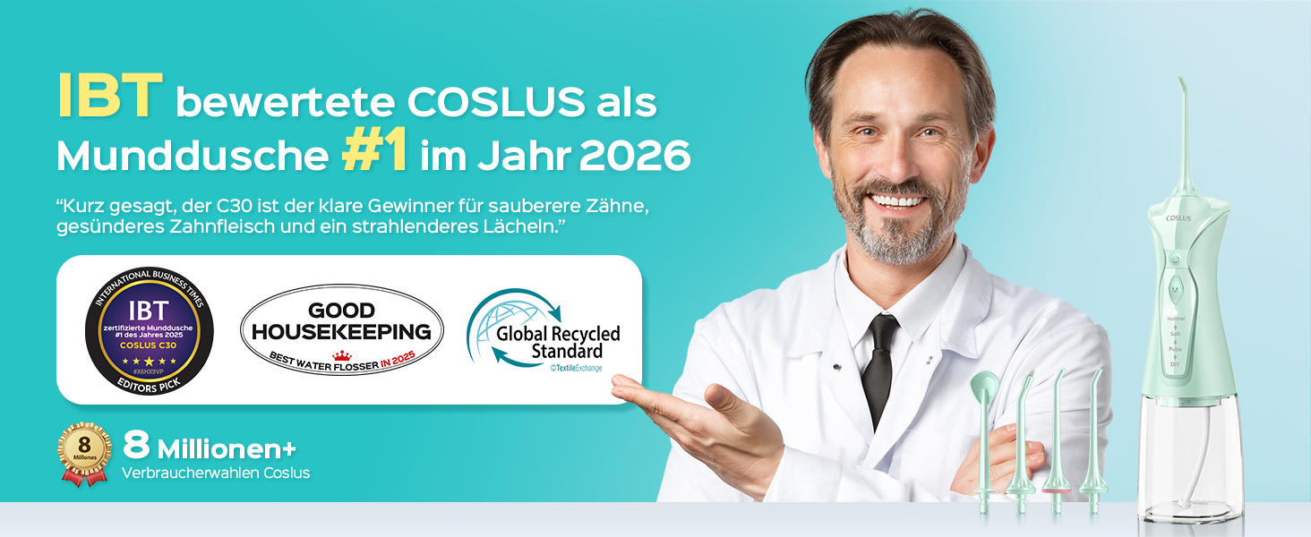 COSLUS Бездротова електрична зубна щітка-іригатор: 4 режими, 300 мл резервуар, для догляду за зубами та язиком, портативна, ідеальна для подорожей, зелений