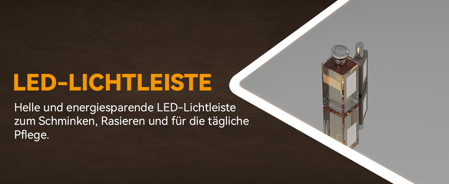Дзеркало для ванної кімнати YOURLITE з LED-підсвічуванням 100x60 см, сенсорне керування, годинник, антизапар, 3 кольори світла, регулювання яскравості, без запотівання, функція пам'яті, білий