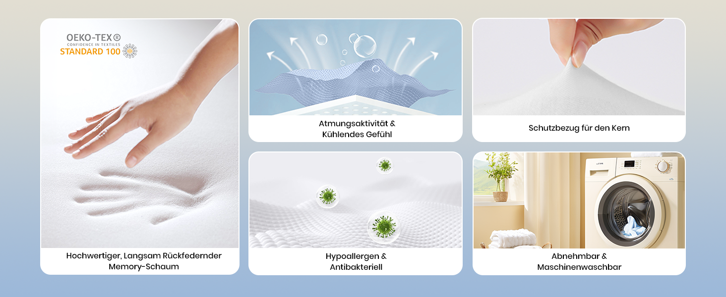 Ортопедична подушка з піни Memory Foam 2-в-1, 60x41.5x10/12 см, біла/сіра - для сну на боці, спині, животі