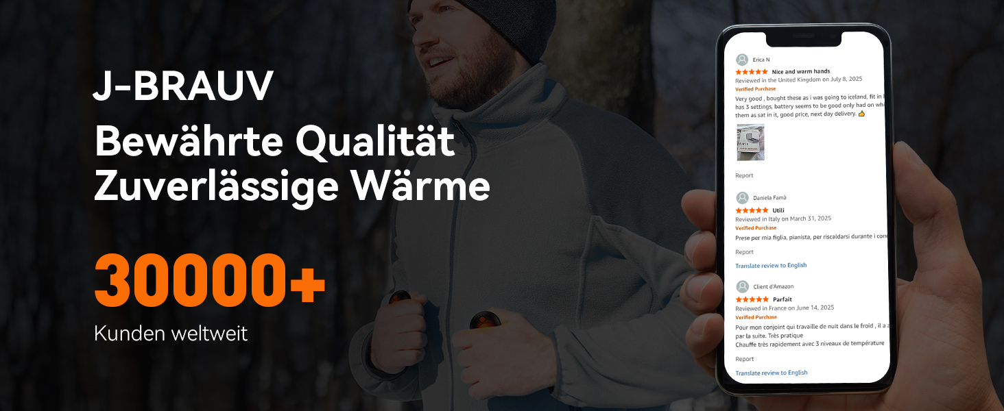 Електричні грілки для рук J-BRAUV 2 шт. з акумулятором 4000mAh, зарядний бокс 10000mAh, 3 режими нагріву, USB, чорний, кишеньковий