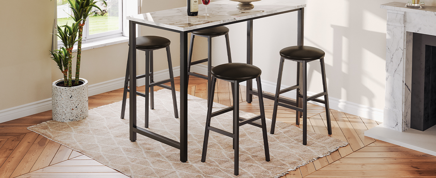 Барний стілець Manahcris, 2 шт. в наборі, 63 см, з PU-оббивкою, з підніжкою, для кухонної стійки, чорний