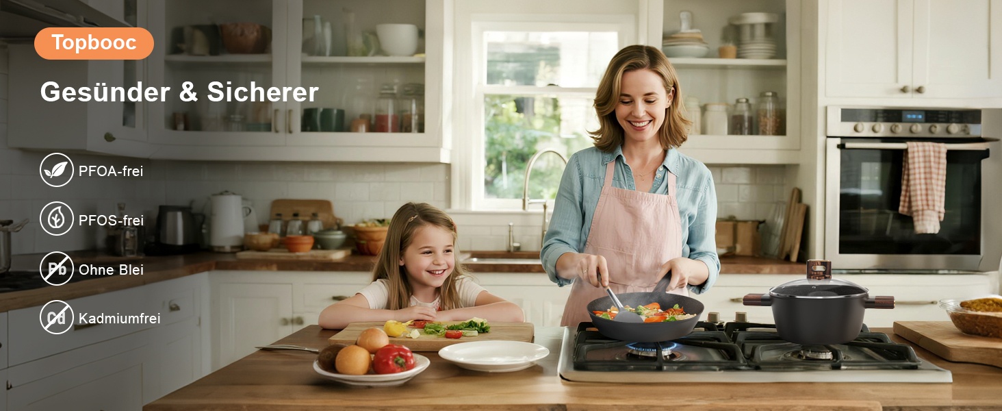 Набір каструль та сковорідок Topbooc 11 предметів: каструлі з нержавіючої сталі з кришкою 16/20/24 см, сковорода 20/28 см, глибока сковорода 24 см, антипригарне покриття, для індукційних плит, PFOA та PFOS-free, з алюмінію