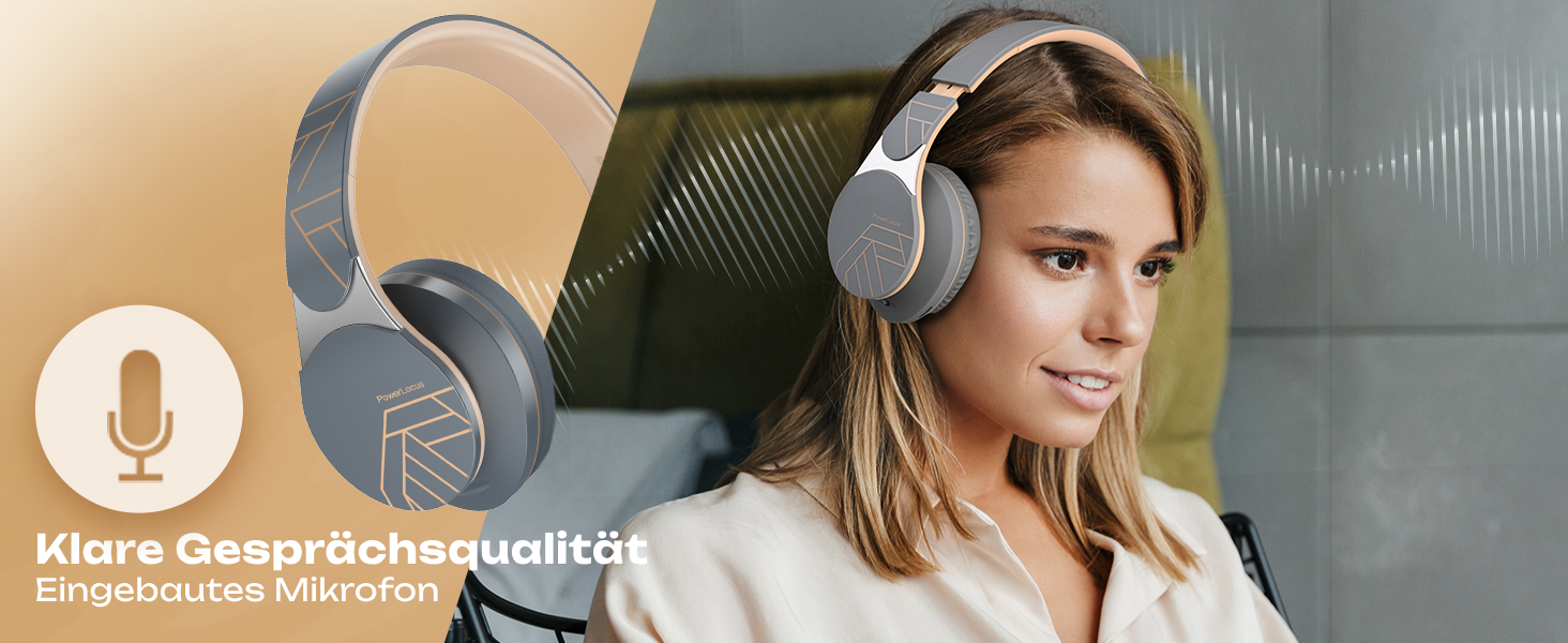 Накладні навушники PowerLocus Bluetooth, Hi-Fi стерео, Мікрофон, Складні, Асфальтово-сірий