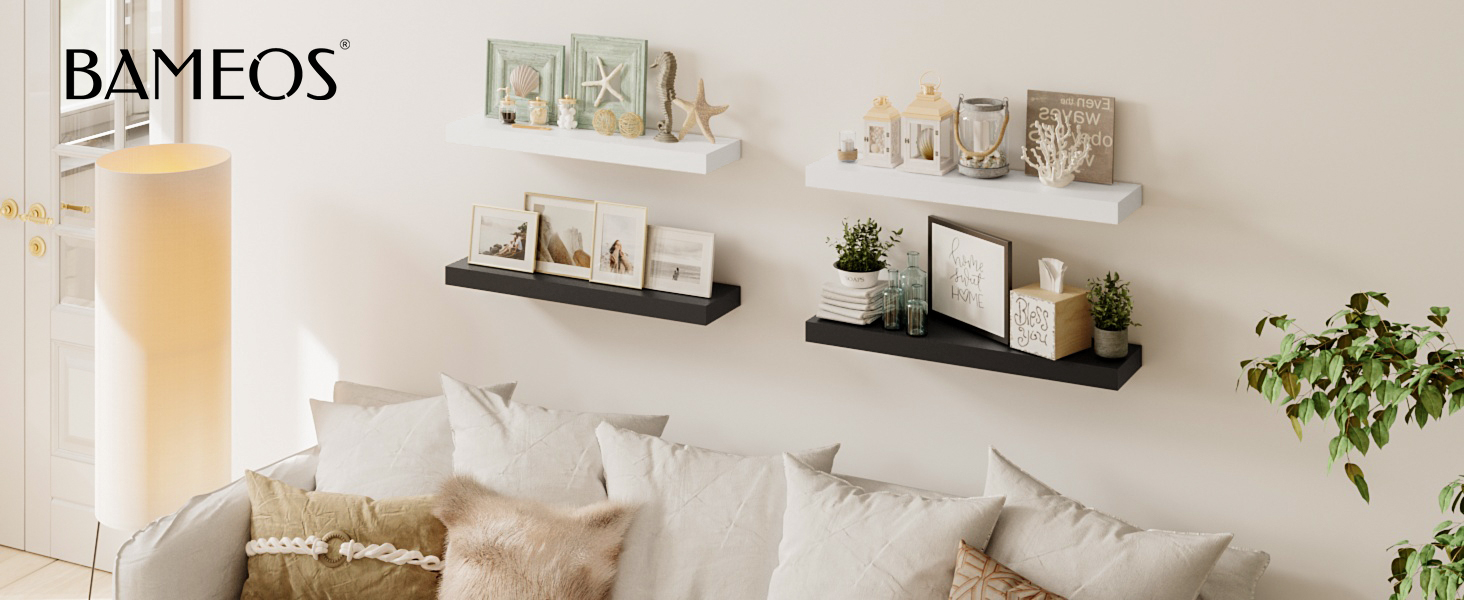 Полиці настінні BAMEOS, комплект з 2 шт., 60x14.7 см, чорні - декор для ванної, кухні, вітальні, спальні