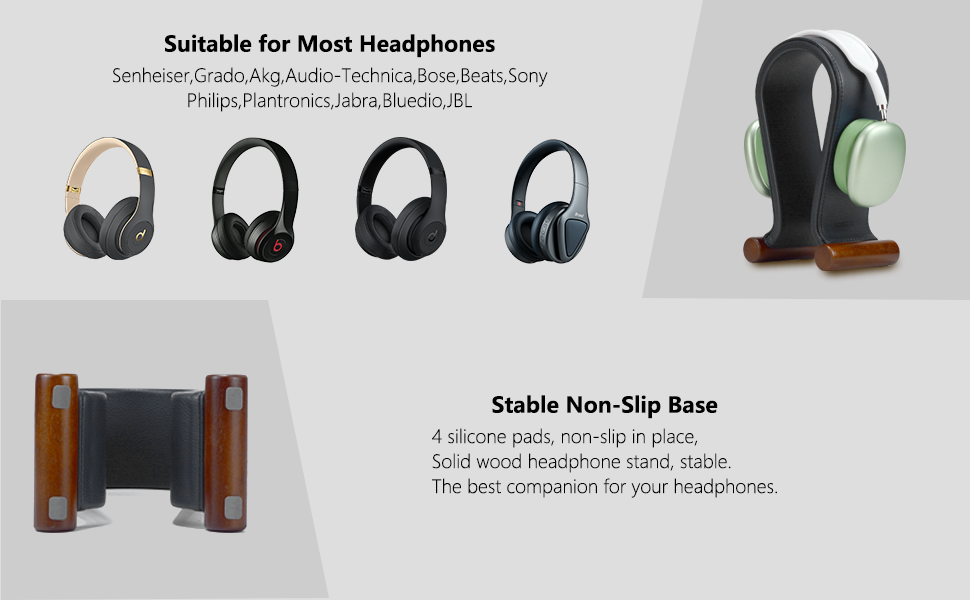 Підставка для навушників SAMDI з дерева та шкіри, універсальна, для геймінгу, дому, офісу (чорний)
