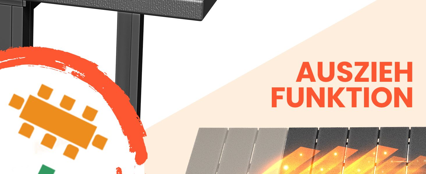 Розсувний садовий стіл KESSER® 180/240x90 см для 8 осіб, з розширенням, сталеве покриття, стільниця HDPE, вологостійкий, UV-стійкий, в комплекті 6 підставок