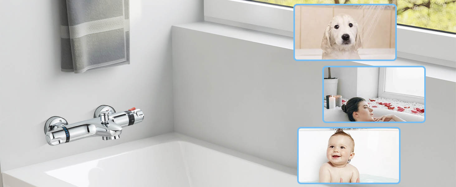 Змішувач для ванни з термостатом, настінний монтаж, хром. Змішувач для ванни та умивальника для ванної кімнати