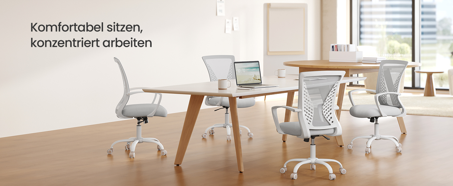 Офісне крісло SONGMICS ергономічне сітчасте, стілець для комп'ютера з регулюванням висоти та функцією гойдання, дихаюча оббивка, до 120 кг, сіро-голубий (OBN022GD01)