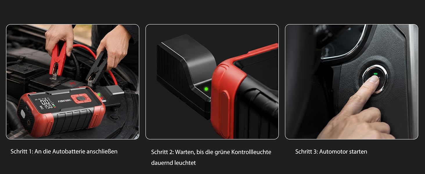 Пусковий пристрій (бустер) FOWAWU 8000A 26800mAh для автомобіля з компресором та Powerbank, цегляно-червоний (2006)