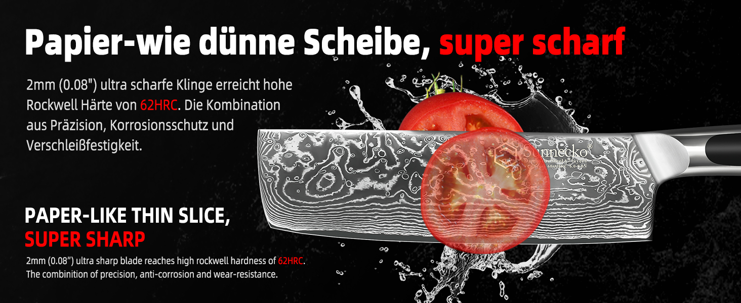 Набір ніжів Sunnecko: Японський ніж Nakiri 7 дюймів з дамаської сталі - кухонний ніж для нарізання овочів та фруктів з ергономічною ручкою