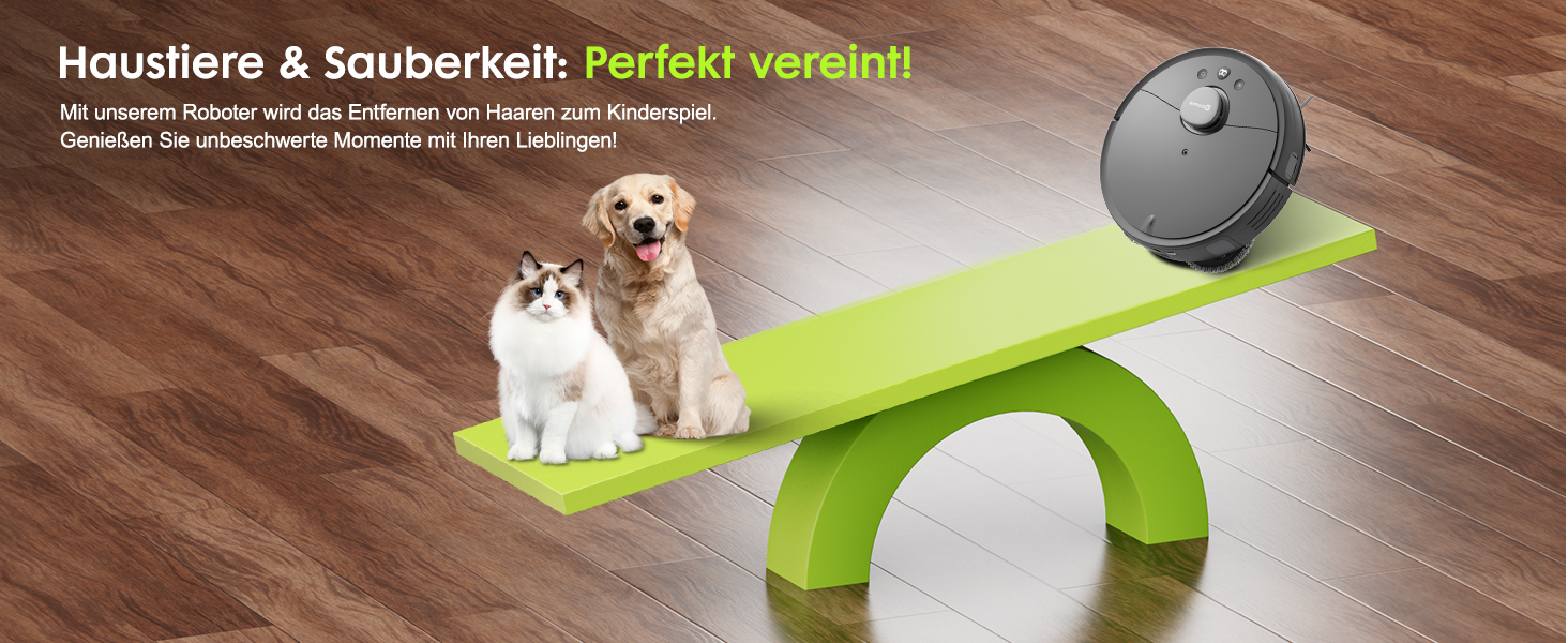 Робот-пилосос з функцією миття, автоматичне спорожнення (75 днів), потужність 8500Pa, зрізач для шерсті тварин, лазерна іграшка для котів, лазерна навігація, знімне м'яке прибирання, робот-пилосос для твердих поверхонь, килимів та шерсті тварин, чорний