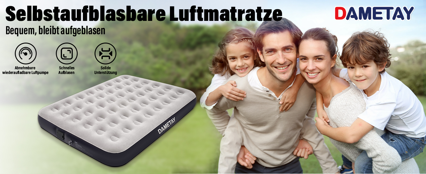 Надувне ліжко Dametay для 2 осіб з електричним насосом, самонадувна, 198x152 см